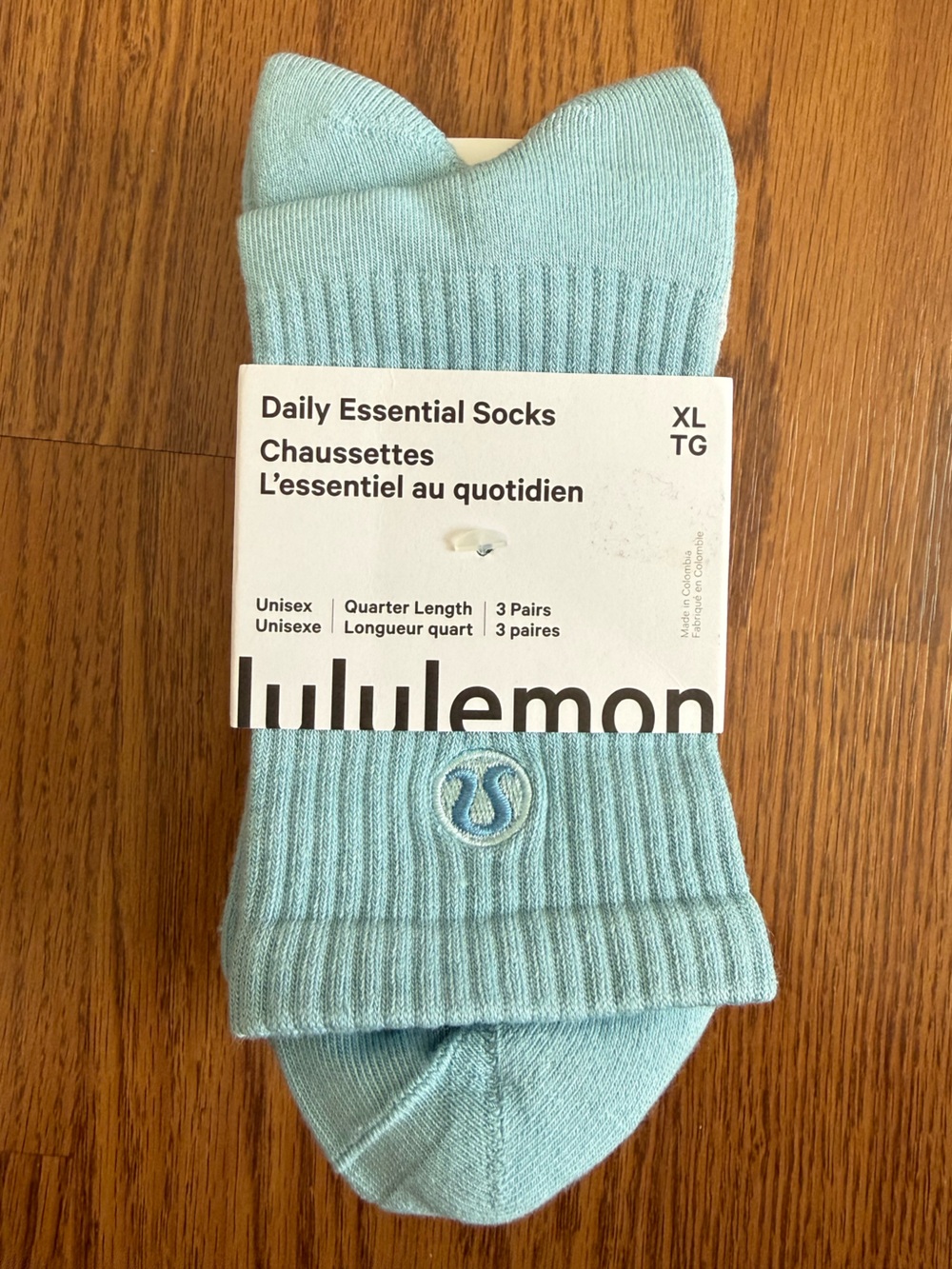 Lululemon Unisex Daily Essential Quarter Sock 3 Pack Seafoam Straw Haze White XL